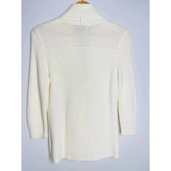 Lauren Ralph Lauren Cotton Shawl Collar Knit Sweater Cardigan size PM White - Picture 8 of 10